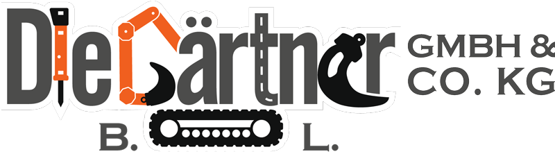 Das Logo der Die Gärtner GmbH & Co. KG verwendet Baumaschinenteile, wie z. B. einen Standard-Kit-Baggerarm für das D und eine Raupe für das ä, wobei B.L. unter dem Namen steht. Die Gärtner im Allgäu